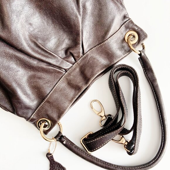 Vintage ROOTS Cognac Brown Leather OLIVIA Hobo Bag with Removable Strap - Picture 3 of 10